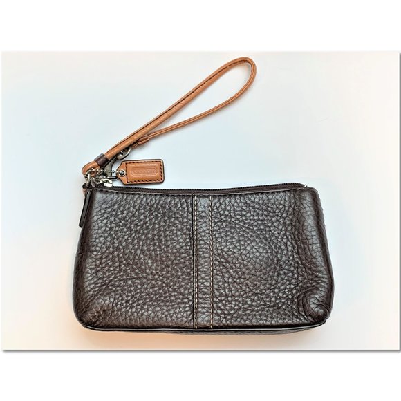Coach Brown Pebbled Leather Wristlet - Picture 2 of 7